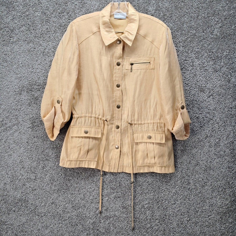 Alfred Dunner Womens Petite Shimmer Utility Jacket‎ Gold Drawstring Waist M/L